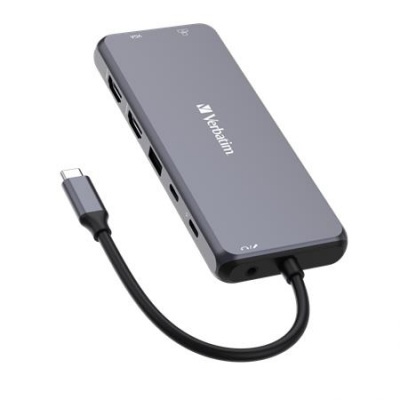 USB elosztó-HUB, USB-C PD/2xHDMI/VGA/LAN/3xUSB/USB-C/2xUSB 2.0/SD/mSD/3,5jack VERBATIM